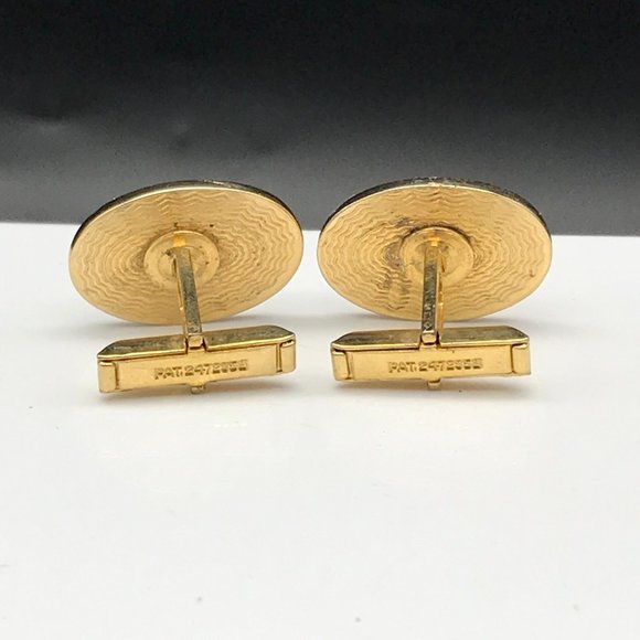 Vintage Oval Cuff Links, Dapper Gold Tone with Red Accent Crystal, Gift for Him - Picture 4 of 5